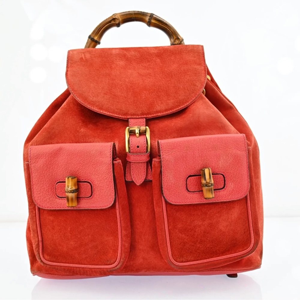 Gucci suede bamboo backpack
